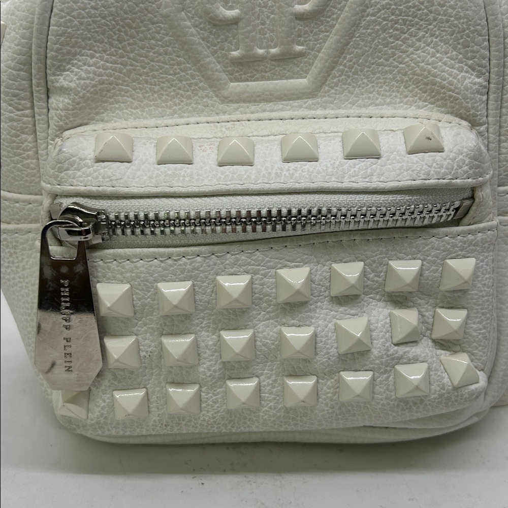 Philipp Plein White Leather Studded Adjustable Straps Backpack Bag 🌺🌺 - Picture 4 of 8